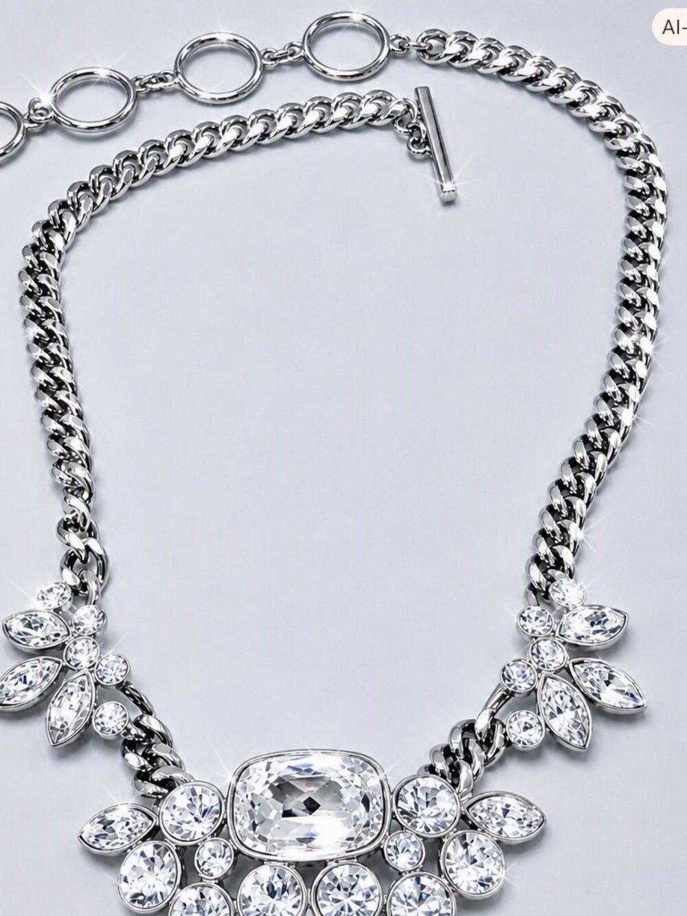 Givenchy Signed Large Crystal Silver-Tone Chain Link Collar Runway Necklace - Picture 5 of 6
